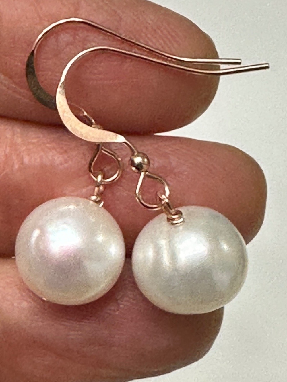 10.8mm White Cultured Pearls - 14K ROSE Gold Filled Earrings